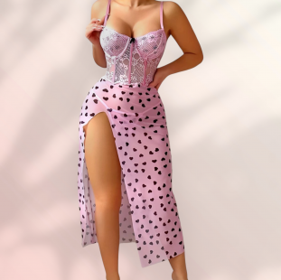 لانجرى وردى طويل بطابع قلوب 